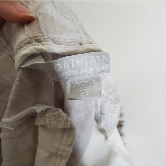 Athleta Tan Beige Camo Print High Rise Cabo Tide Linen Jogger Pants - Picture 9 of 10